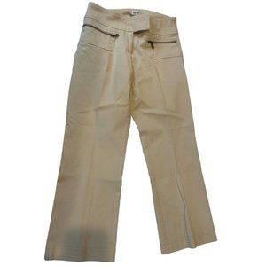 Cache Womens High Waist Pant Straight Leg Zipper Pockets Flat Front Tan Size W29